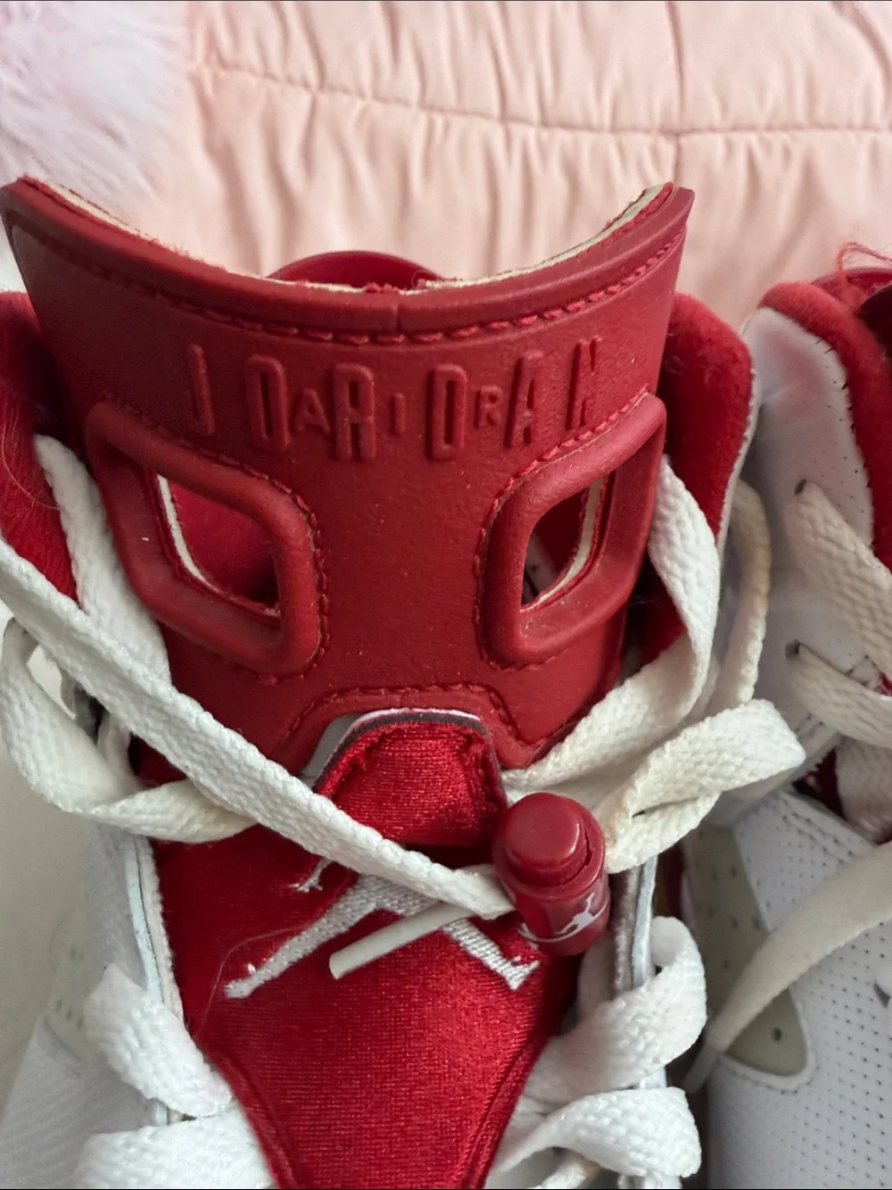 Jordan men High-Top Sneakers in White and Red - Picture 4 of 12